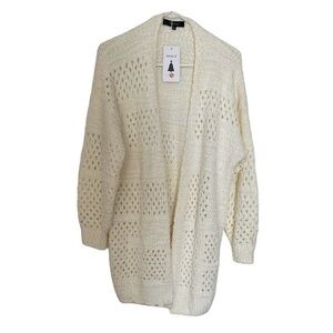 Zesica Women’s Long Sleeve Long Open Front Cardigan Size M Soft Comfy Off White